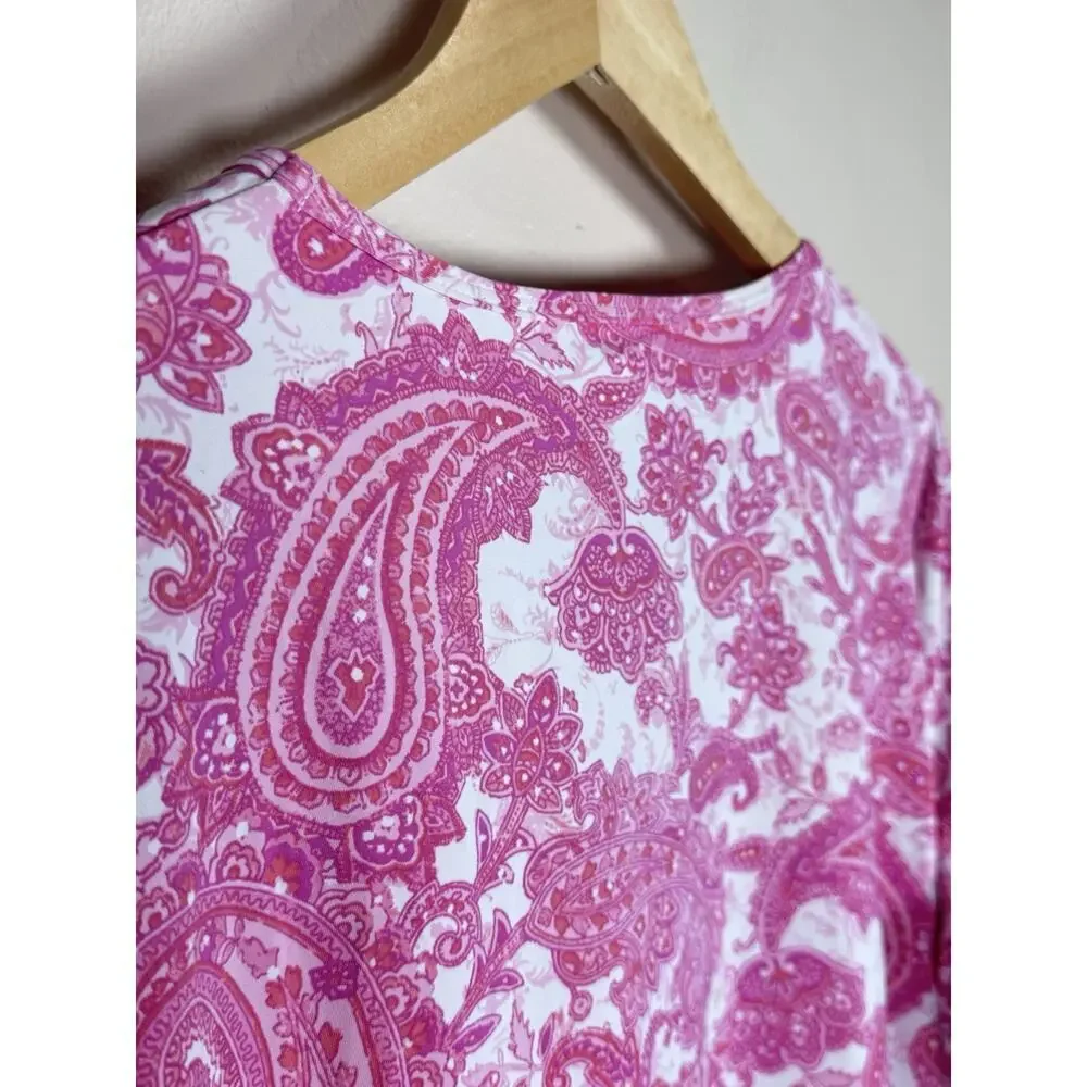 Lands' End Women's Crew Neck Long Sleeve Rash Guard UPF 50 Size M Pink Paisley
